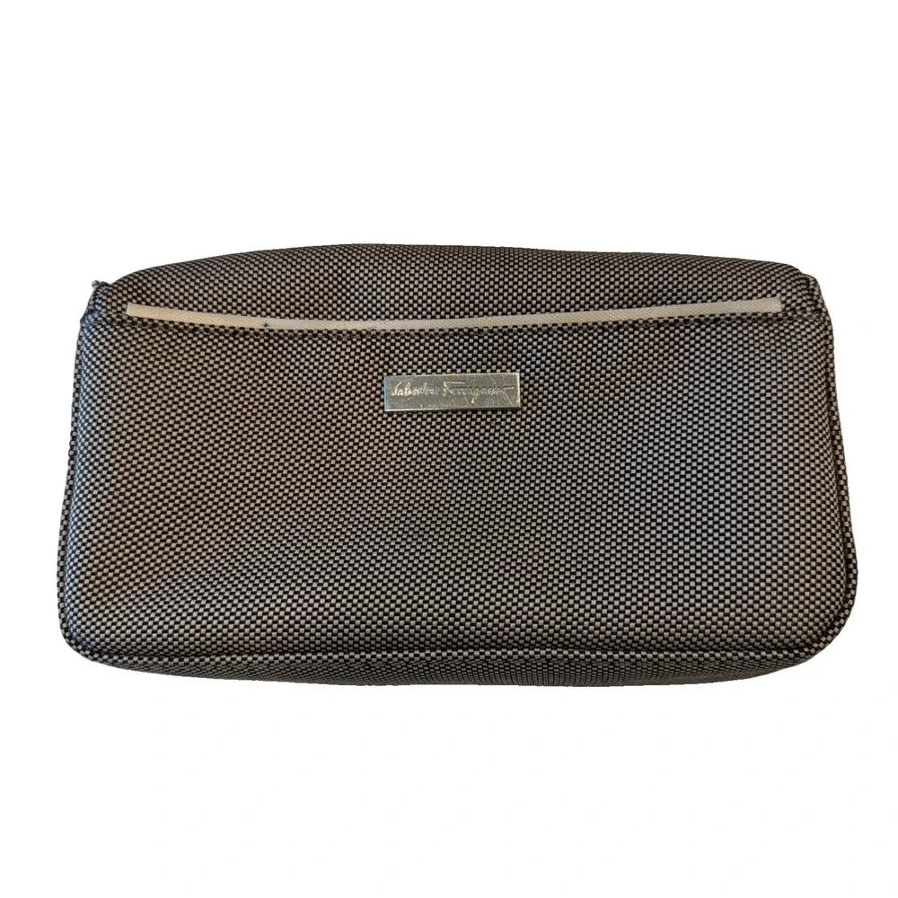 Salvatore Ferragamo Brown Canvas Clutch/Pouch/cosmetic/Toiletries Bag